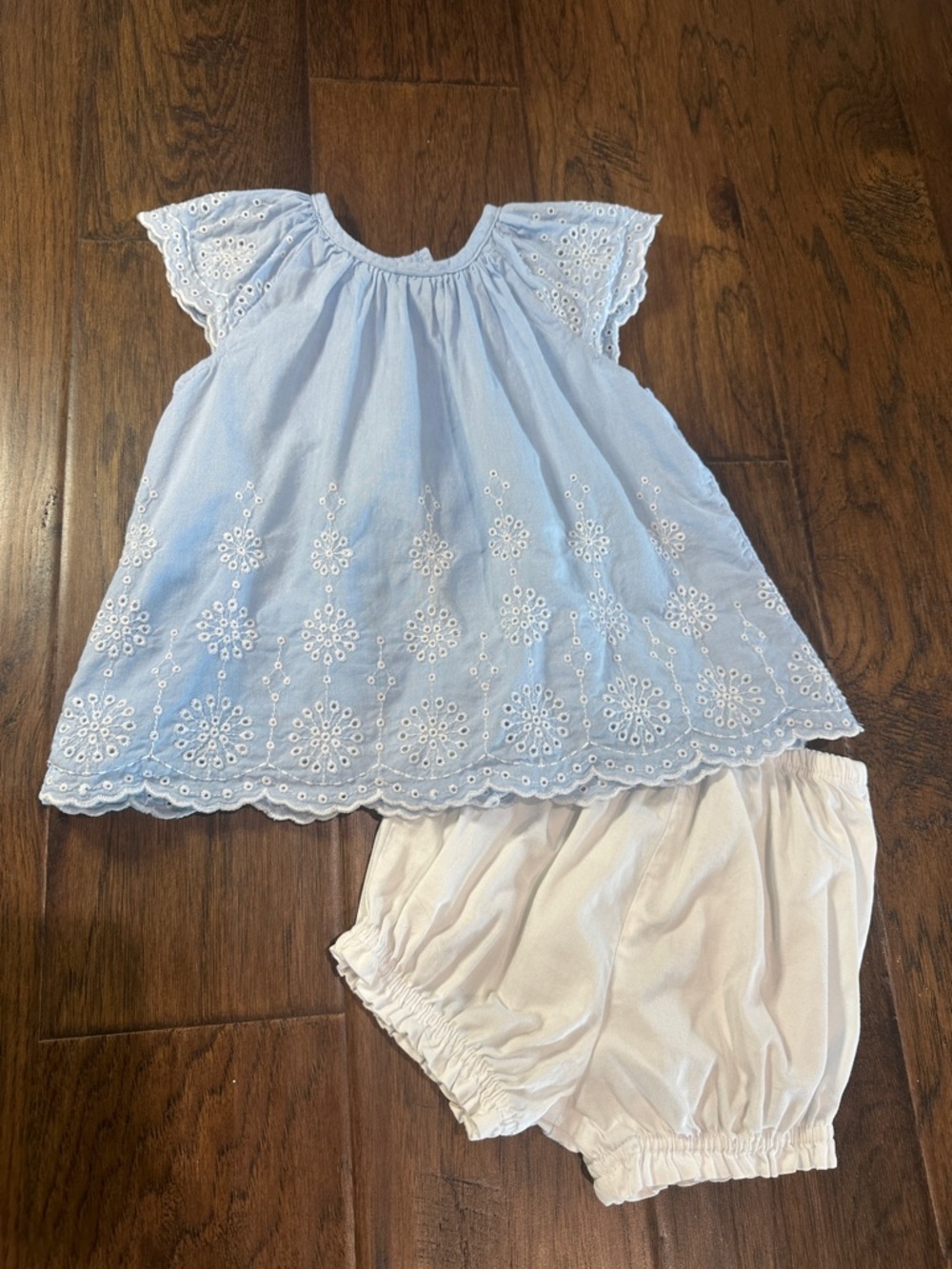 Little Me Blue Eyelet Top and White Bloomers Matching Set